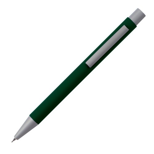 Lpiz mecnico verde oscuro con clip y mecanismo de pulsacin.