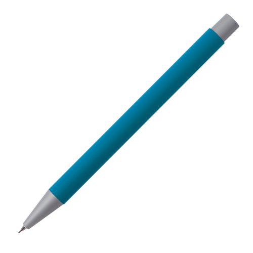 Portaminas de plstico azul claro con goma de borrar.