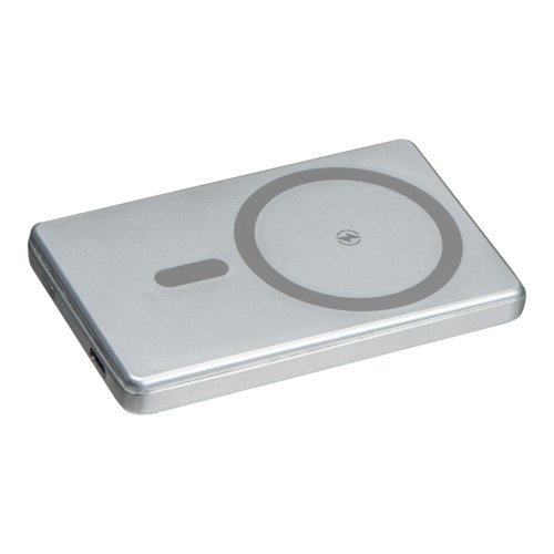 Batera externa gris con funcin de carga y puerto USB.