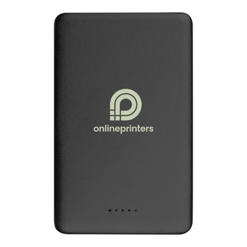Batera externa negra con capacidad de 5.000 mAh.