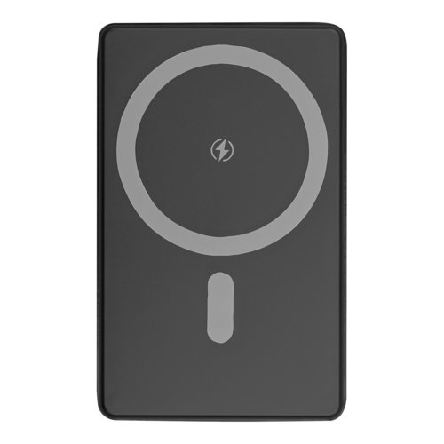 Batera externa negra con capacidad de 5000 mAh.