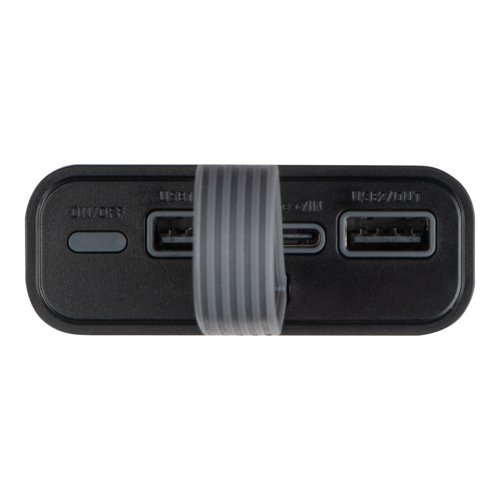 Batera externa transparente con mltiples puertos USB.