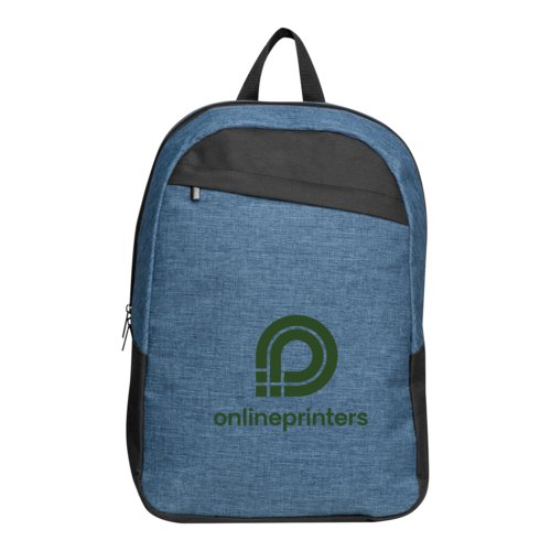Mochila de tela azul oscuro con compartimento con cremallera.