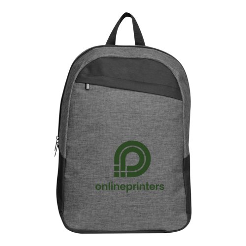 Mochila de tela gris con compartimento con cremallera.