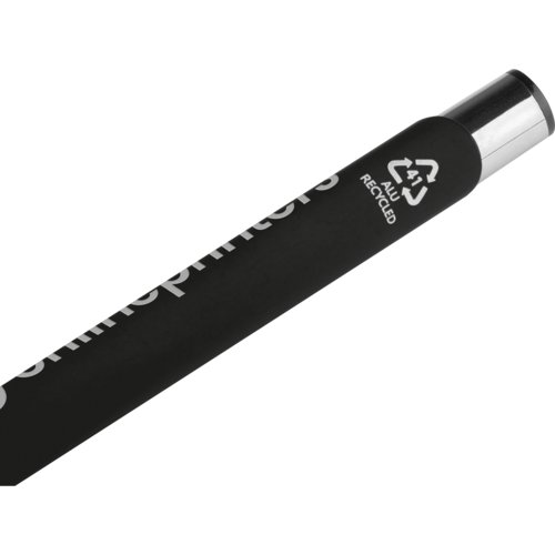 Bolgrafo de gel negro con tinta semi-lquida y tapa.