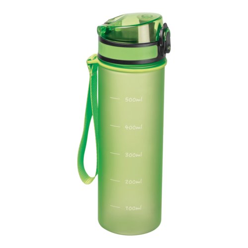 Botella de agua de tritn verde manzana con asa y tapa.