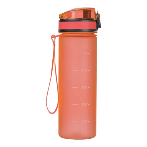 Botella de agua naranja de tritn con correa de transporte.