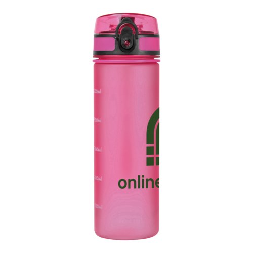 Botella de agua rosa de tritn con tapn de rosca.
