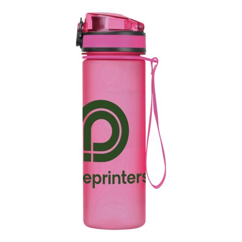 Botella de agua rosa de Tritn con tapa y asa de transporte.