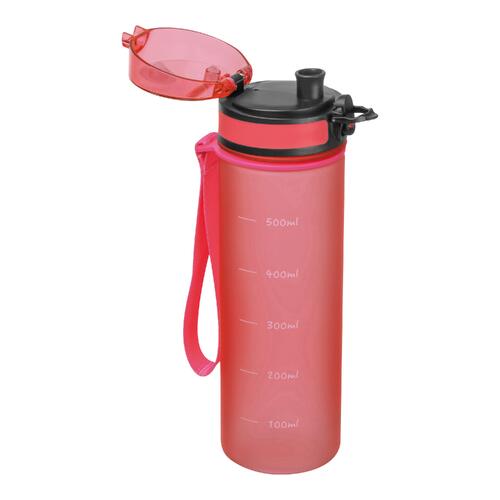 Botella rosa de trit�n con correa de transporte y cierre.
