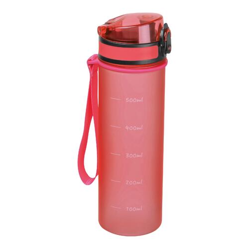 Botella de agua rosa de Tritan con asa de transporte y tap�n de rosca.