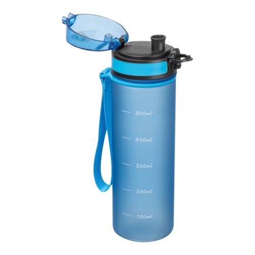 Botella de agua de Tritn azul claro con correa de transporte.