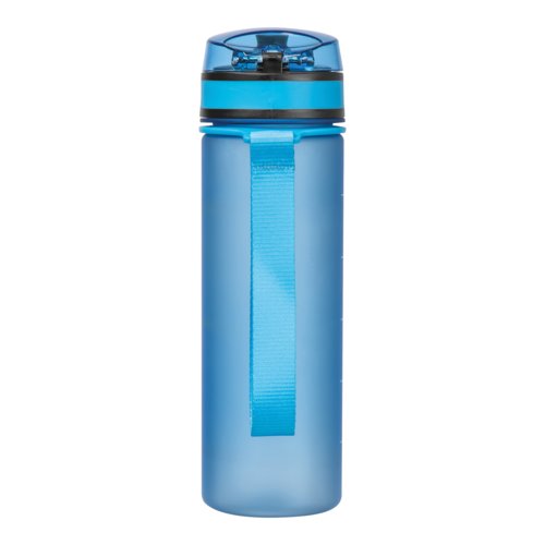 Botella de agua de Tritn azul claro con asa de transporte.