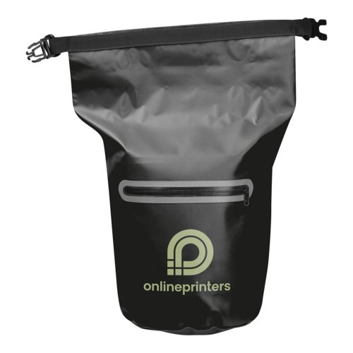 Bolsa negra impermeable con patrn y cremallera.