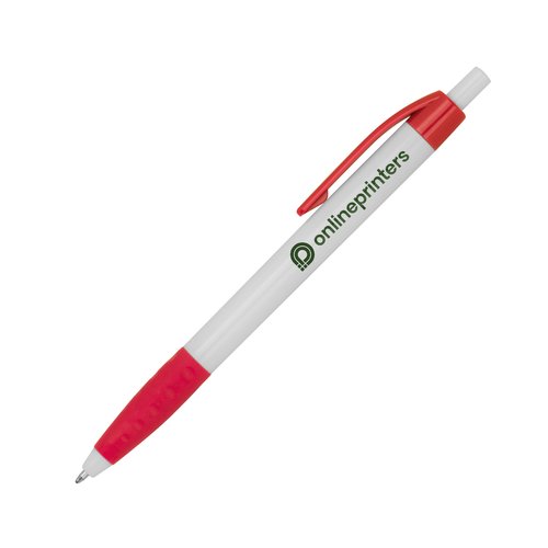 Bolgrafo de plstico rojo con clip.