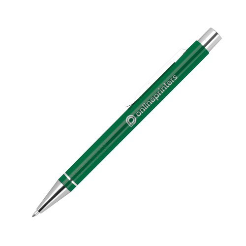 Bolgrafo de gel verde con clip y mecanismo de pulsacin.