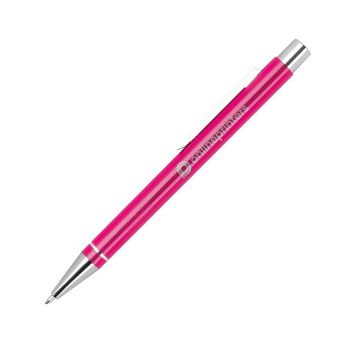 Bolgrafo de gel rosa con clip y mecanismo de pulsacin.