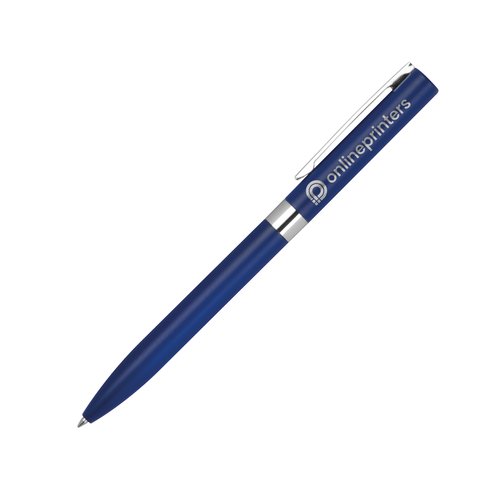 Bolgrafo de gel azul oscuro con clip y mecanismo de pulsacin.