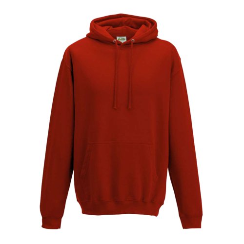Sudadera roja de algodn y polister con bolsillo tipo canguro y capucha.