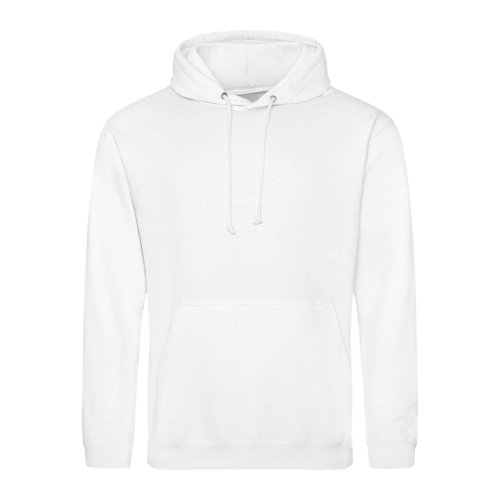 Sudadera blanca de algodn y polister con cordn y bolsillo tipo canguro.