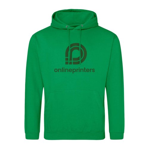 Sudadera con capucha verde de tela con capucha y bolsillo de canguro.