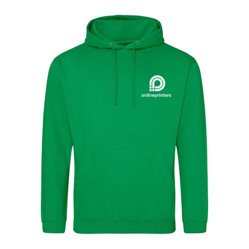 Sudadera con capucha verde de tela con capucha y bolsillo de canguro.