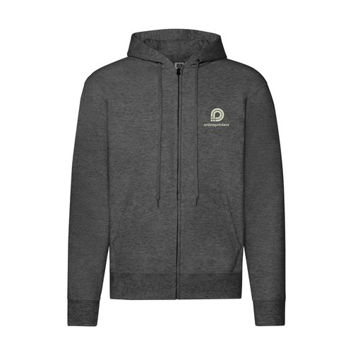 Sudadera jaspeada gris oscuro en mezcla de algodn con capucha y cremallera completa.
