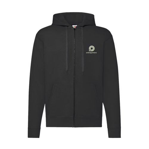 Chaqueta de sudadera negra de mezcla de algodn con capucha y cremallera completa.