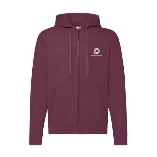 Chaqueta de sudadera burdeos de mezcla de algodn con capucha y cremallera para hombre.