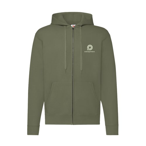 Chaqueta con capucha verde de algodn con cremallera completa.
