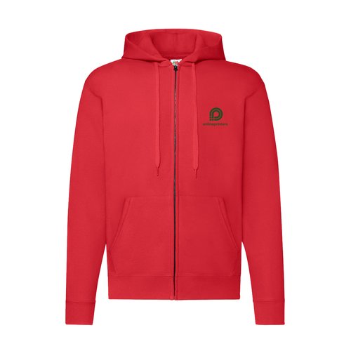 Sudadera roja con capucha de mezcla de algodn y cremallera completa.