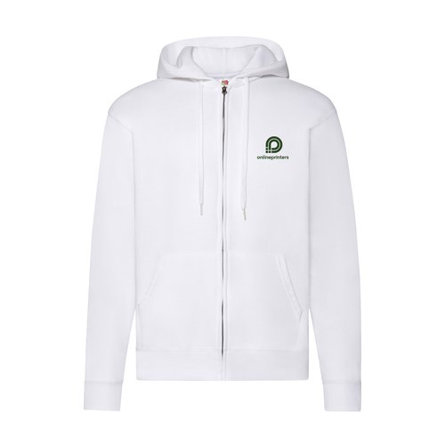 Sudadera con capucha blanca de mezcla de algodn y polister para hombre con cremallera completa.