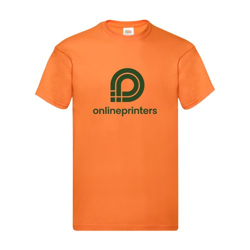 Camiseta naranja de algodn para hombre con mangas cortas y cuello redondo.