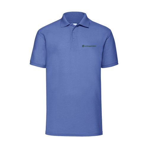 Polo jaspeado azul en mezcla de polister y algodn con tapeta de botones corta.