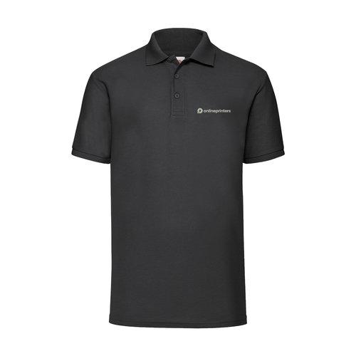 Polo negro de tela mixta con mangas cortas y tapeta de botones.