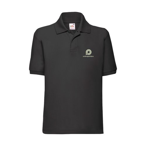 Polo de piqu negro para nios, mezcla de algodn, con mangas cortas.