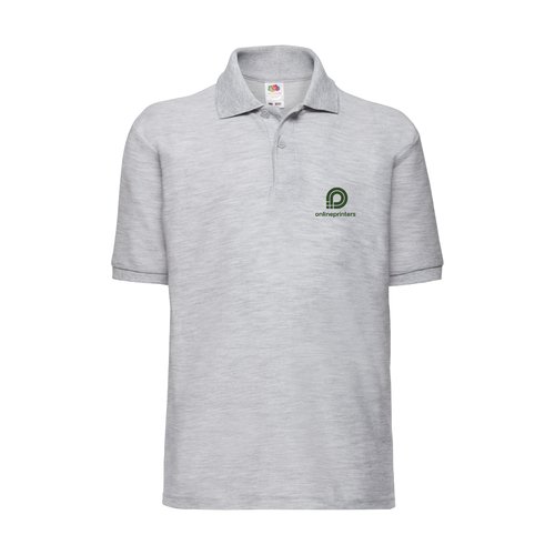Polo infantil gris jaspeado de mezcla polister-algodn con mangas cortas.