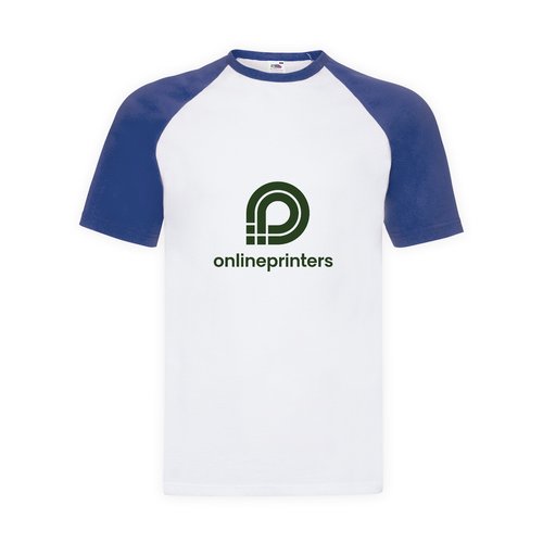 Camiseta blanca/azul de algodn con mangas ragln cortas.