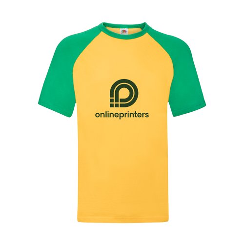 Camiseta de algodn amarilla/verde con mangas ragln cortas.
