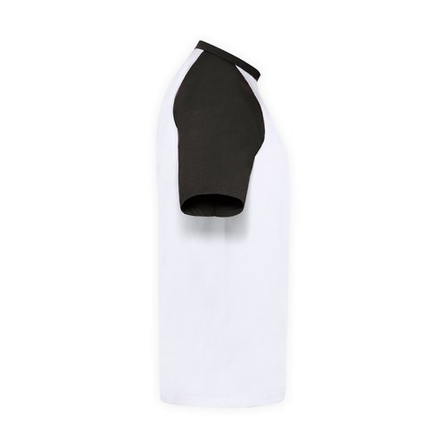 Camiseta blanca de algodn con mangas negras y cuello redondo.
