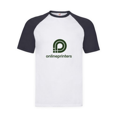 Camiseta de algodn blanco/navy con mangas ragln cortas para hombre.