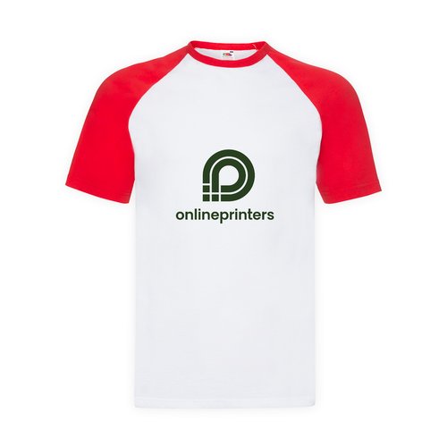 Camiseta de algodn blanca y roja con mangas ragln cortas para hombre.
