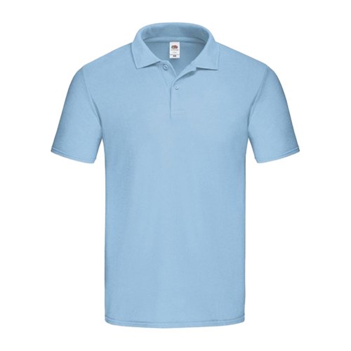 Polo de algodn celeste para hombre con tapeta de botones corta.