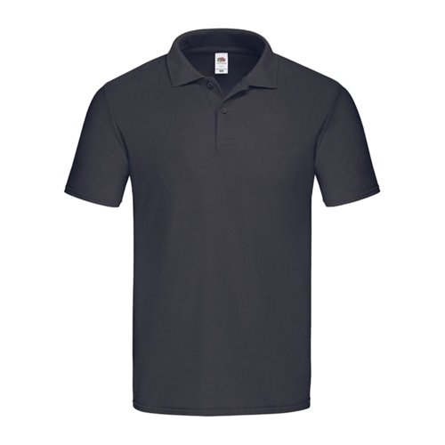 Polo de algodn negro-azul para hombre con mangas cortas y tapeta de botones.