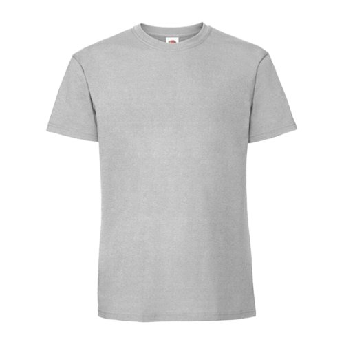 Camiseta gris de algodn con mangas cortas y cuello redondo.