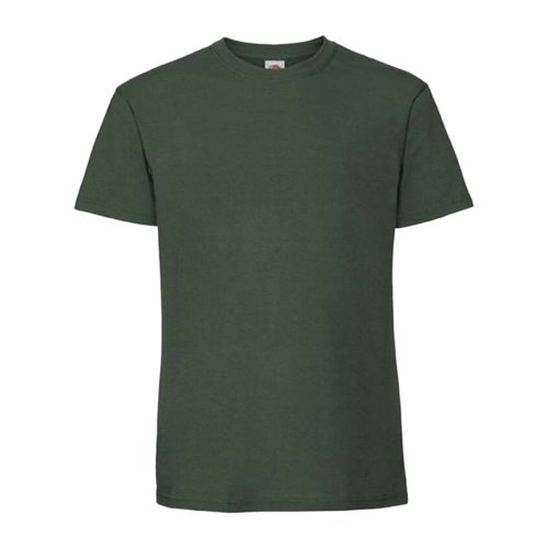Camiseta de algodn verde oscuro con mangas cortas y cuello redondo.
