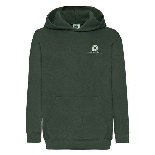 Sudadera con capucha verde oscuro de tela mixta con capucha y bolsillo tipo canguro.