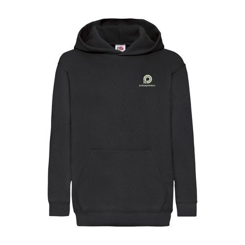 Sudadera negra con capucha para nio, mezcla de algodn y bolsillo tipo canguro.
