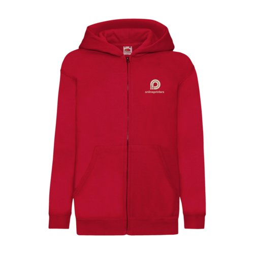Chaqueta de chndal roja de mezcla de algodn para nios con capucha y cremallera completa.