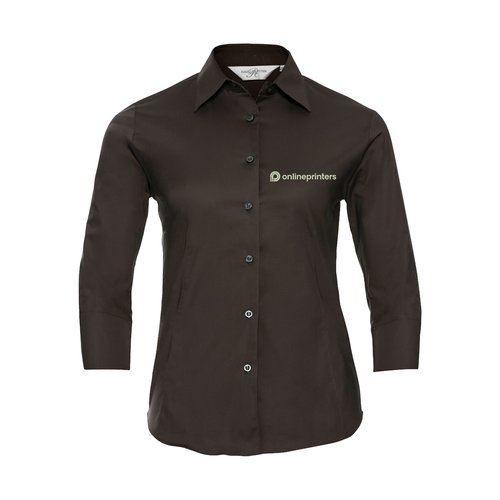 Blusa marrn de algodn para mujer con tapeta de botones.